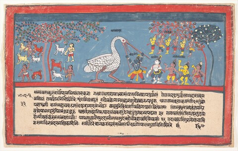 Indian Painting of Krishna Battling Bakasura