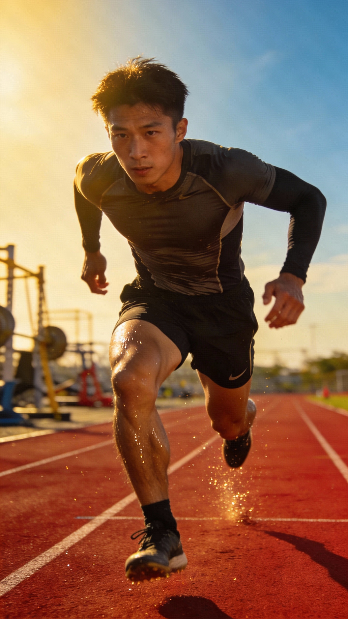 Male Runner Sprinting on Running Track