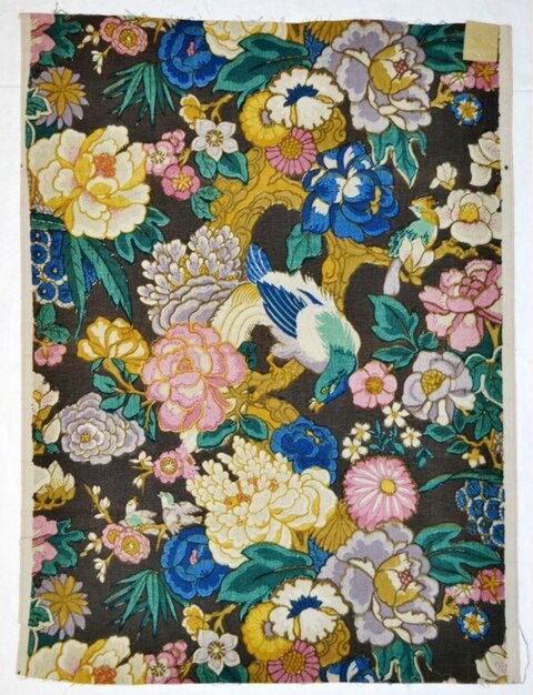 Dark Background Floral Bird Textile Pattern