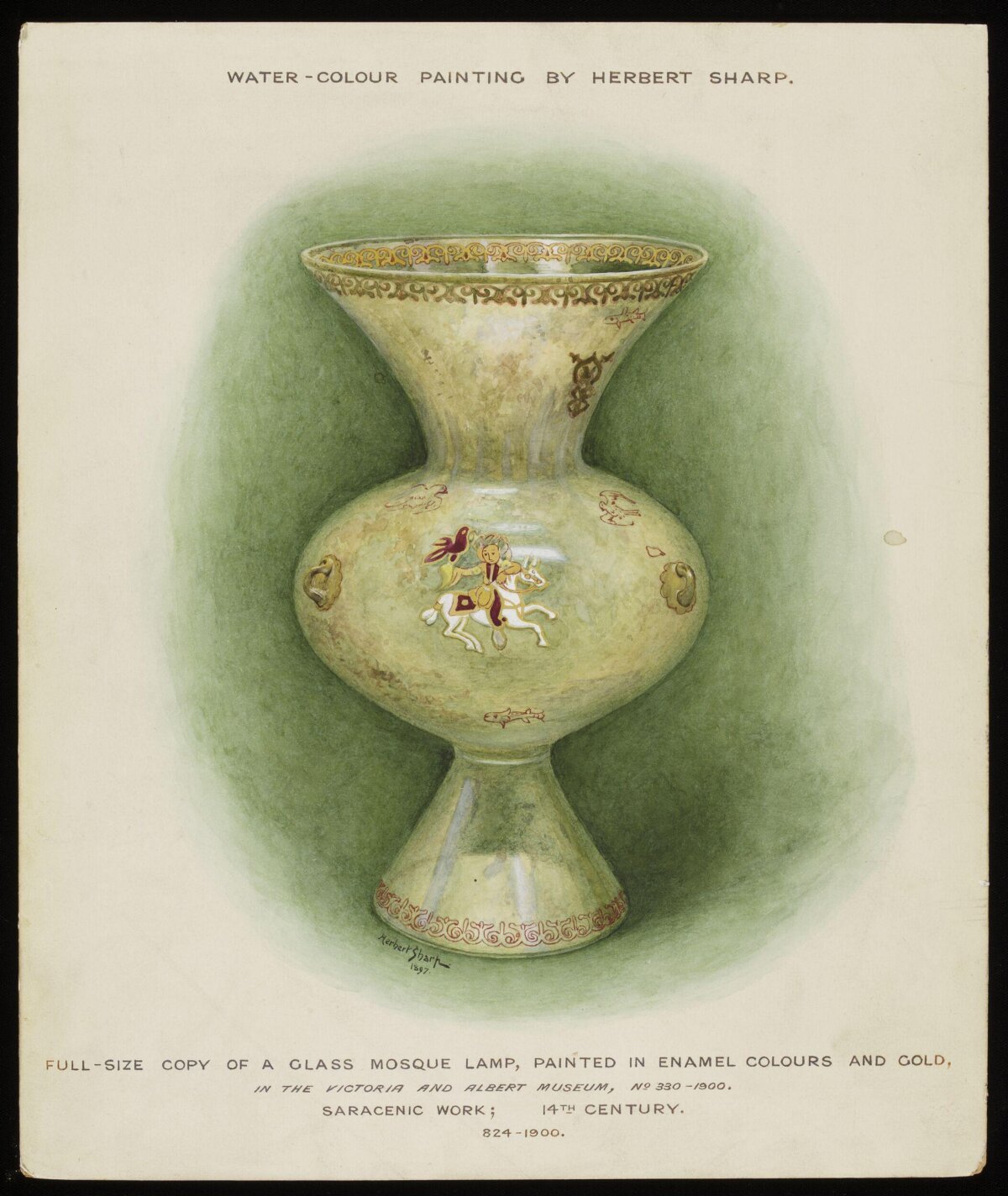 Watercolor of 14th Century Glass Mosque Lamp
