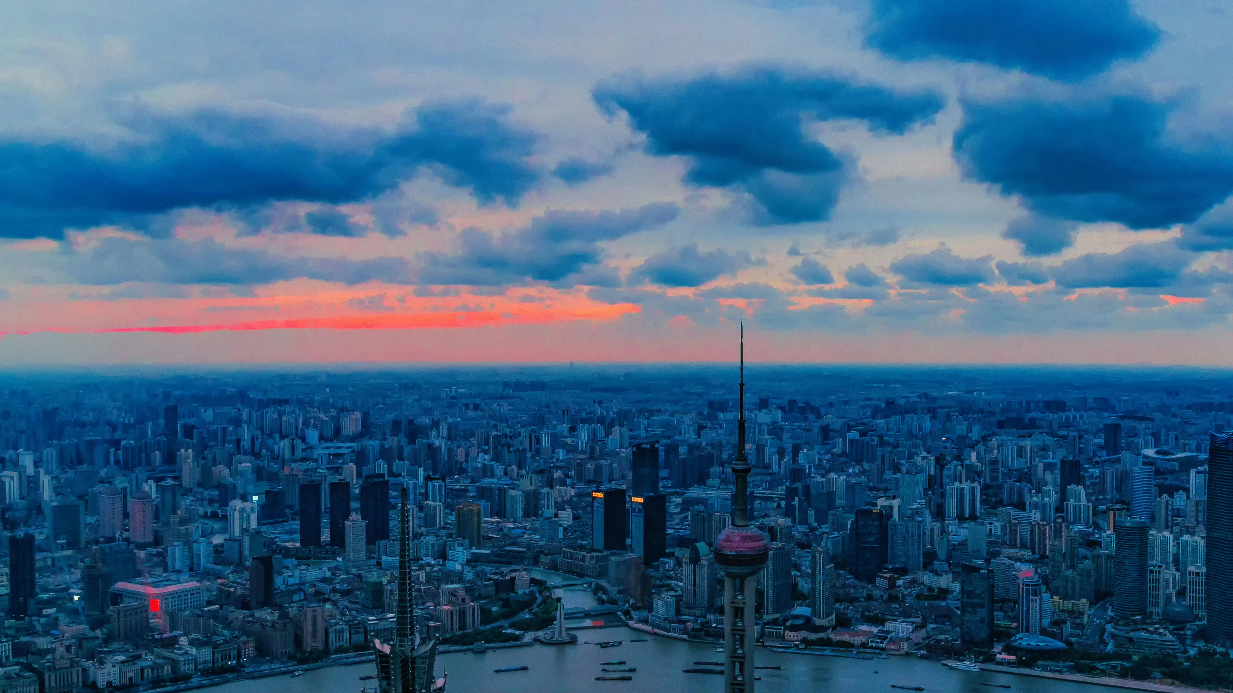 Shanghai Dusk City Skyline View