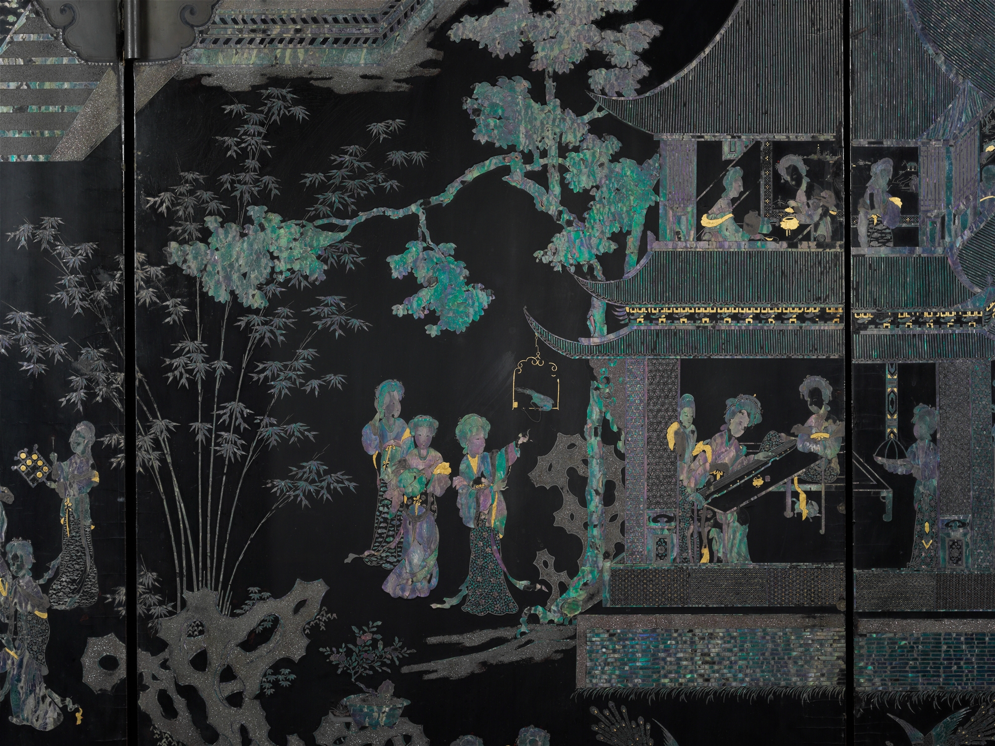 Ancient Chinese Lady Lacquer Screen