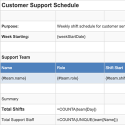 Customer Support Schedule
