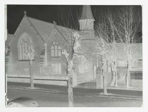Negative Photo of Street Side Church
