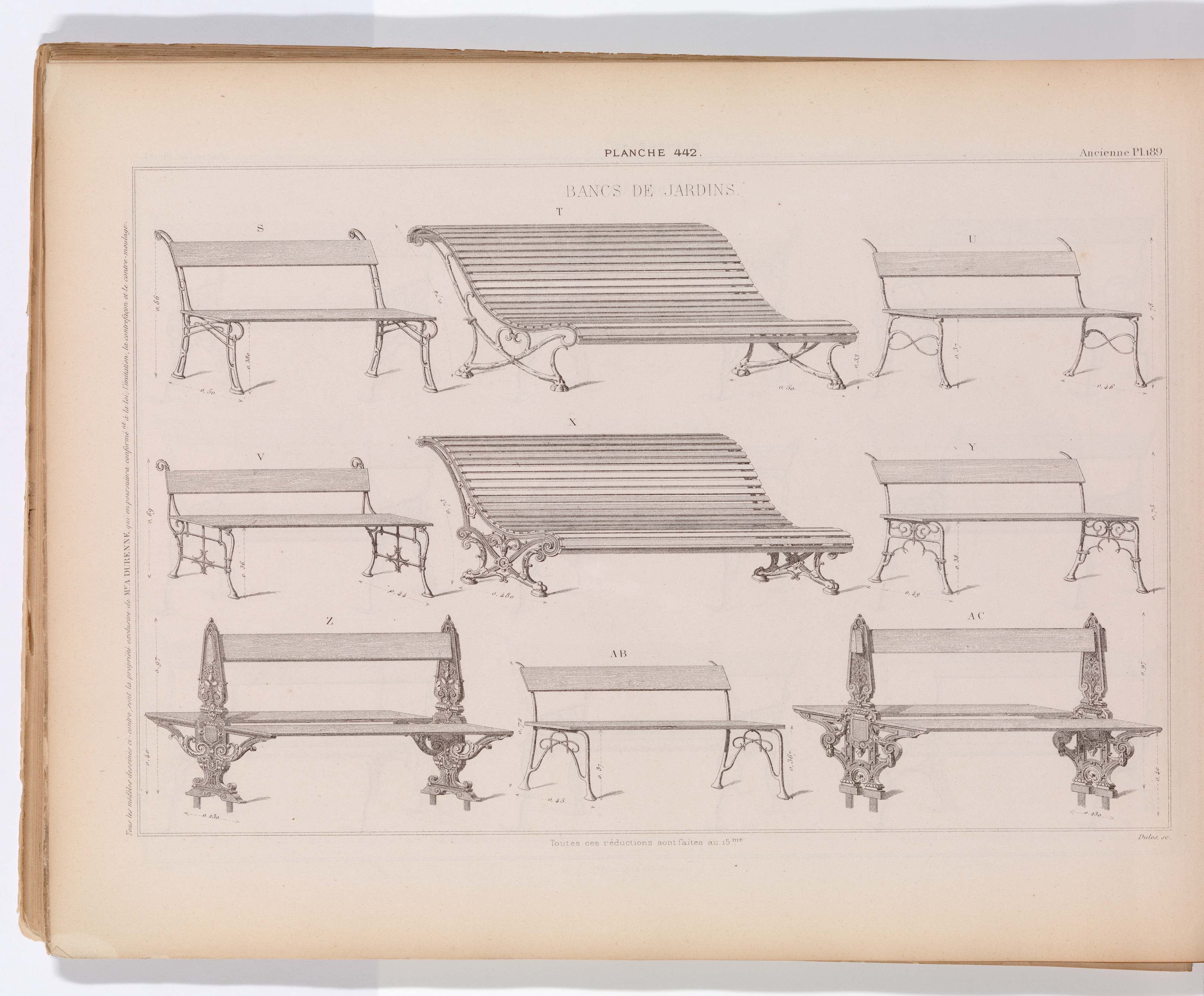 Antique Garden Bench Design Illustration