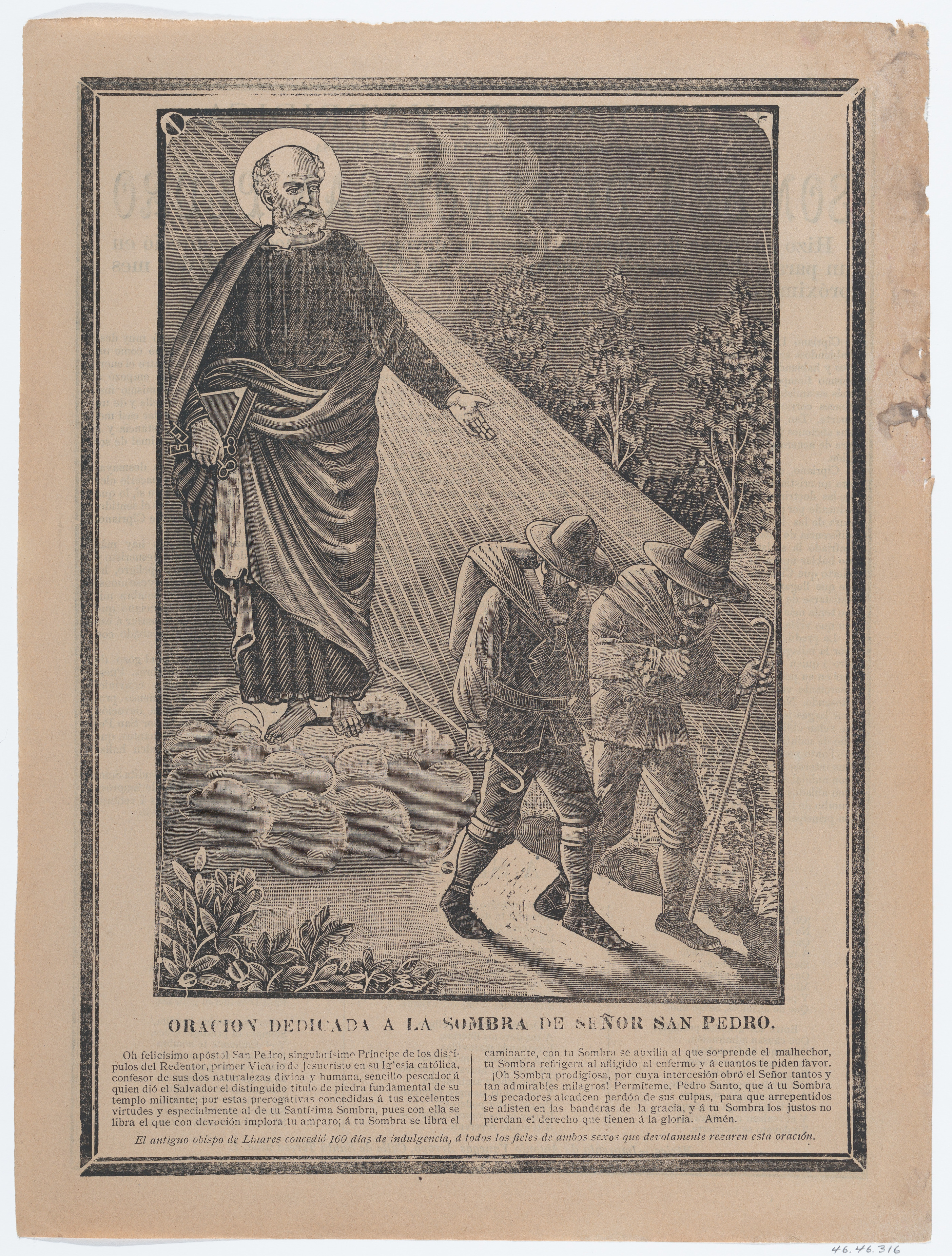 Antique Prayer Print of Saint Peter
