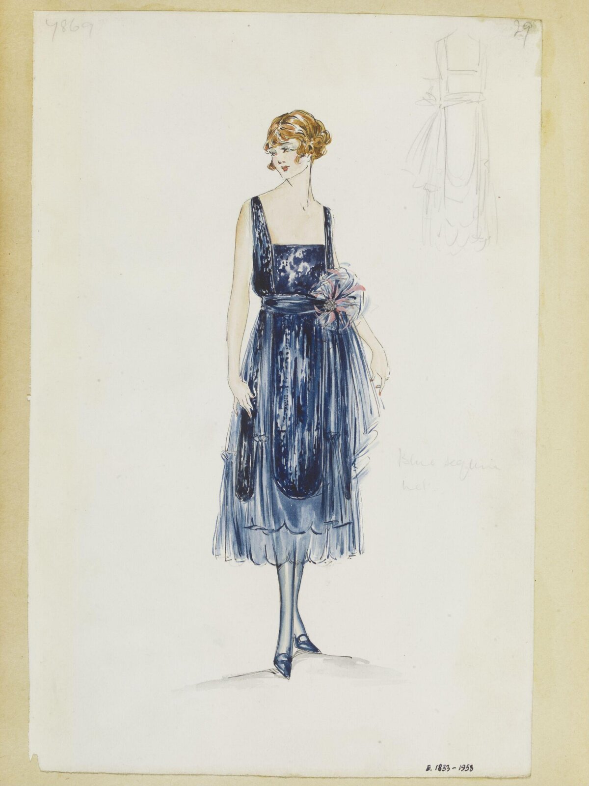 1920s Blue Dress Fashion Sketch