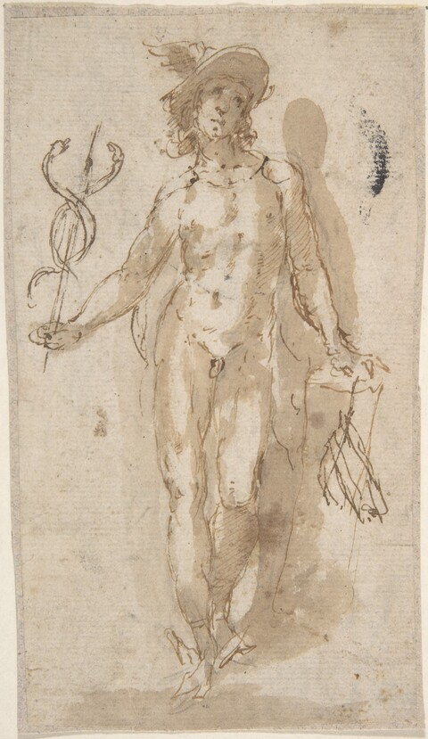 Sketch of Mercury Holding Caduceus