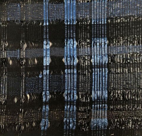 Blue Black Plaid Woven Fabric