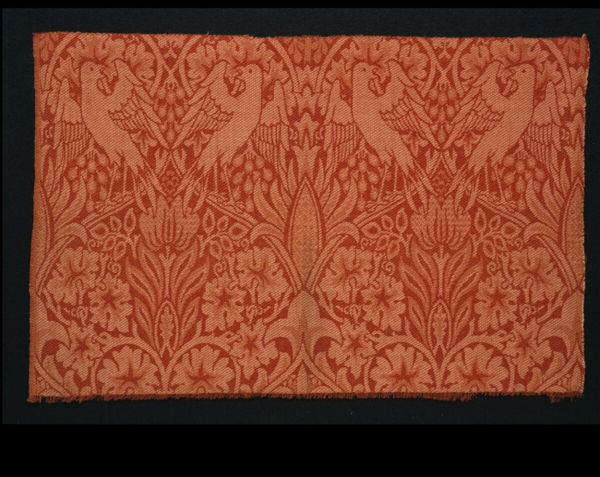 Orange Bird Pattern Woven Fabric