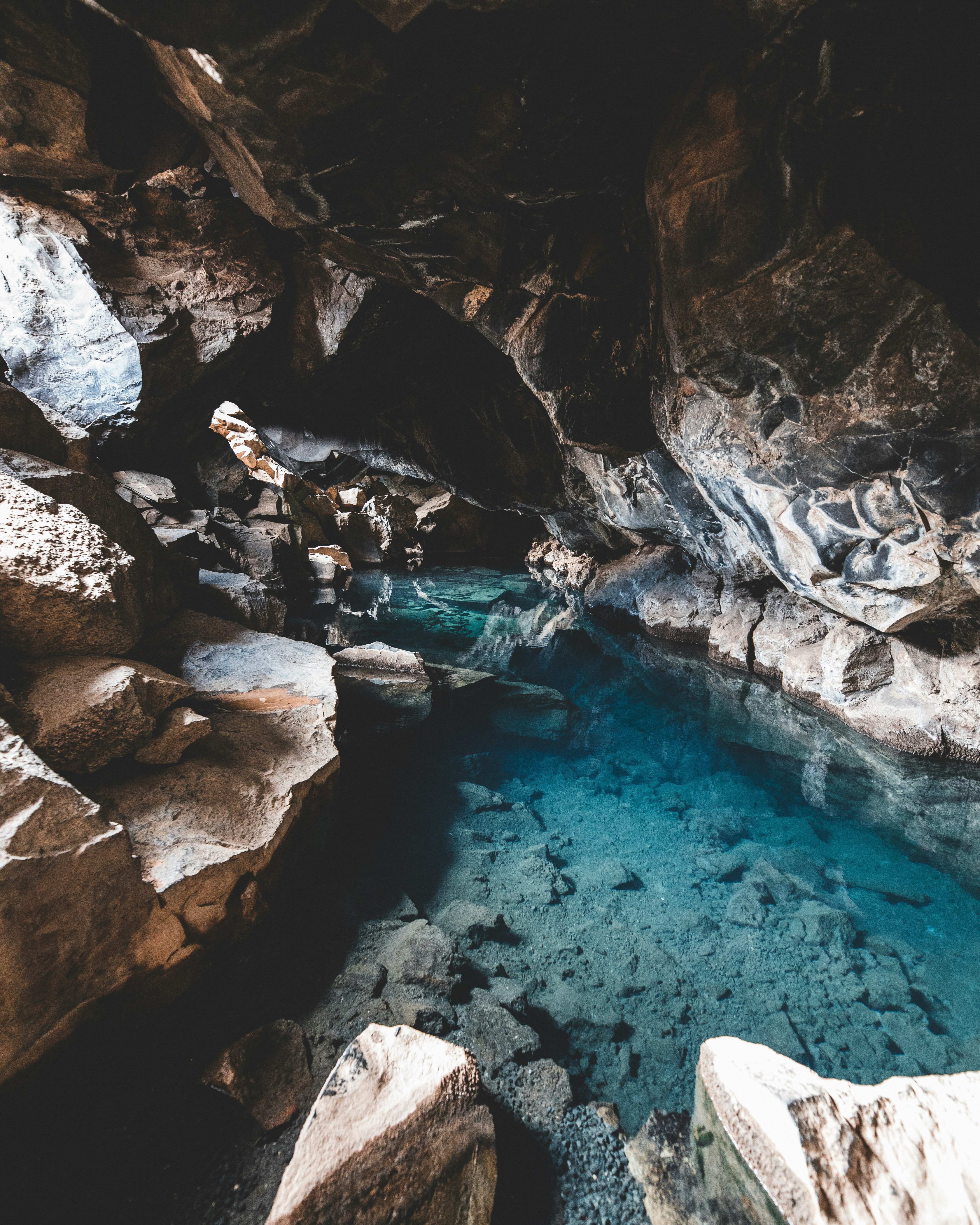 Cave Interior with Clear Blue Pool