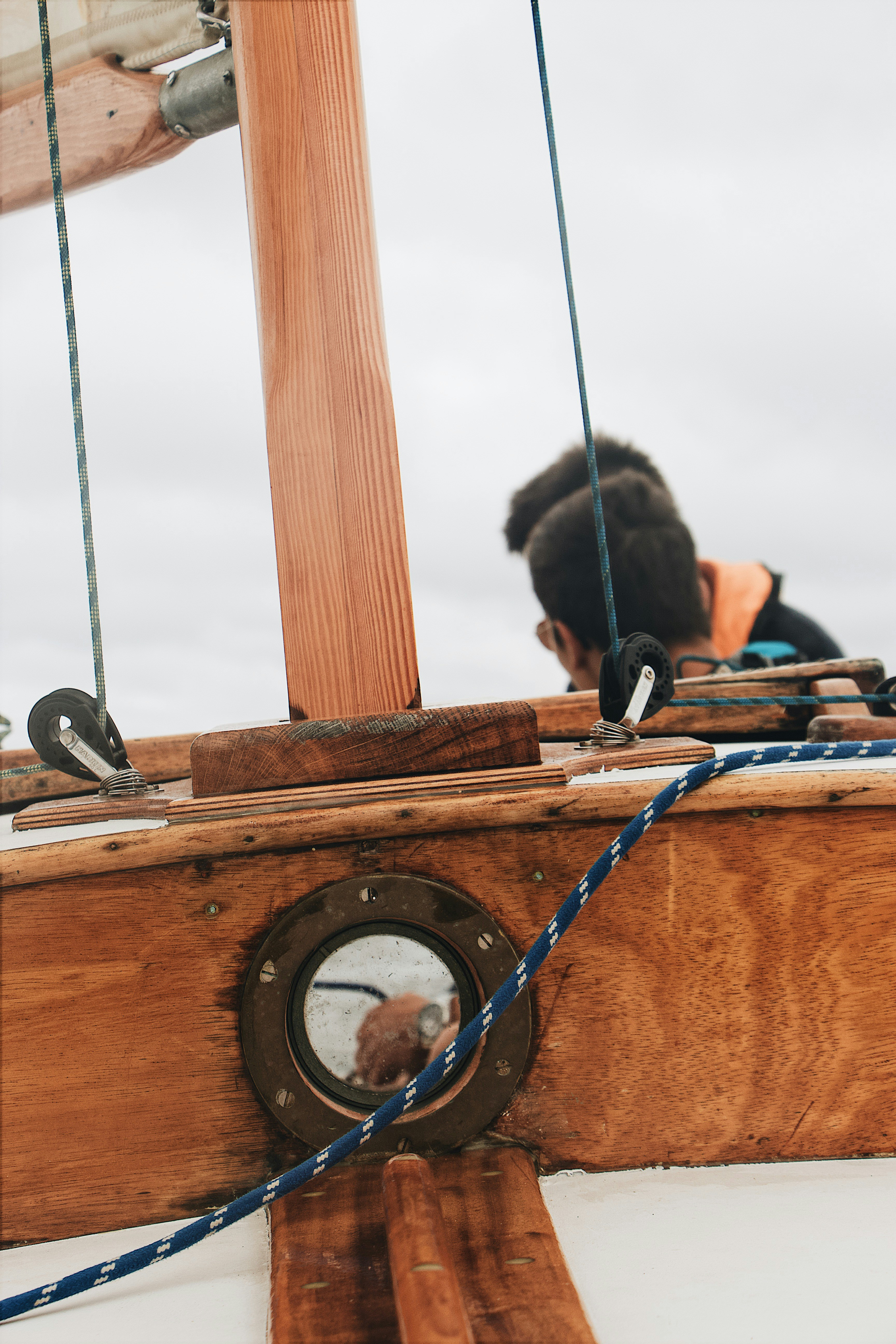 Close-up of Wooden Sailboat Deck