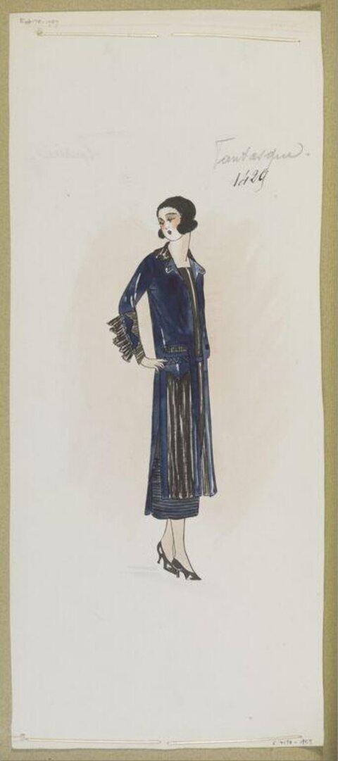 1920s Blue Dress Fashion Sketch