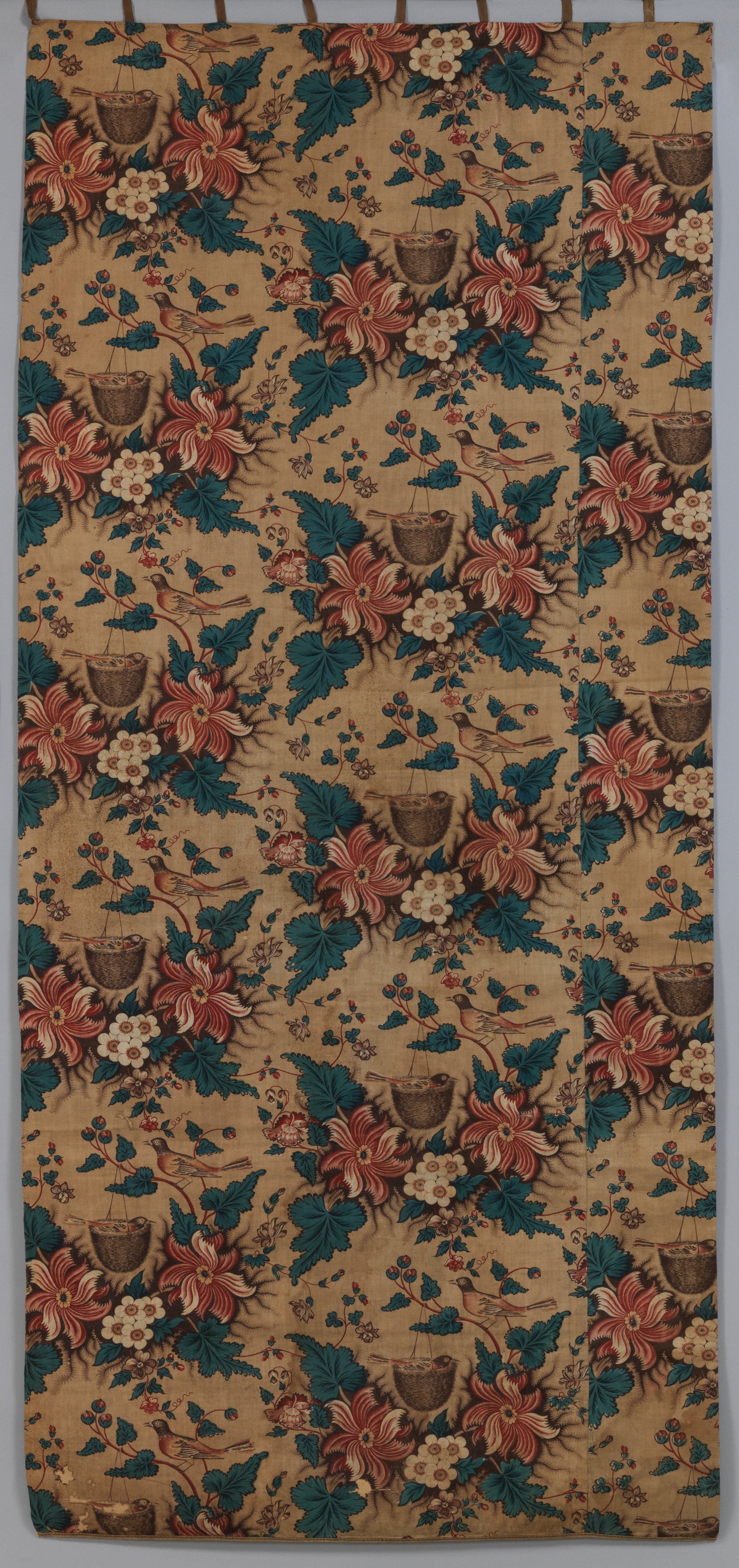 Vintage Floral Bird Print Textile