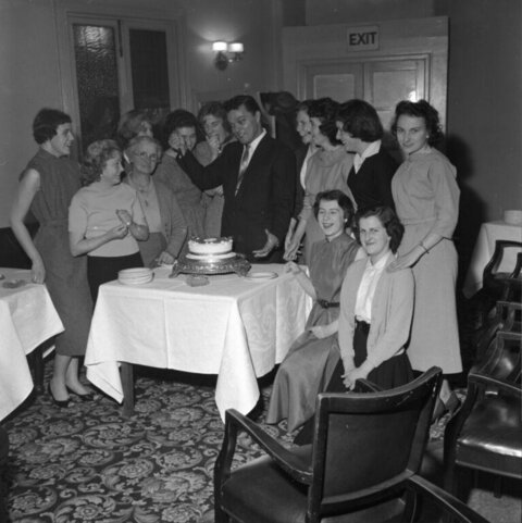 Vintage Group Cake Cutting Celebration
