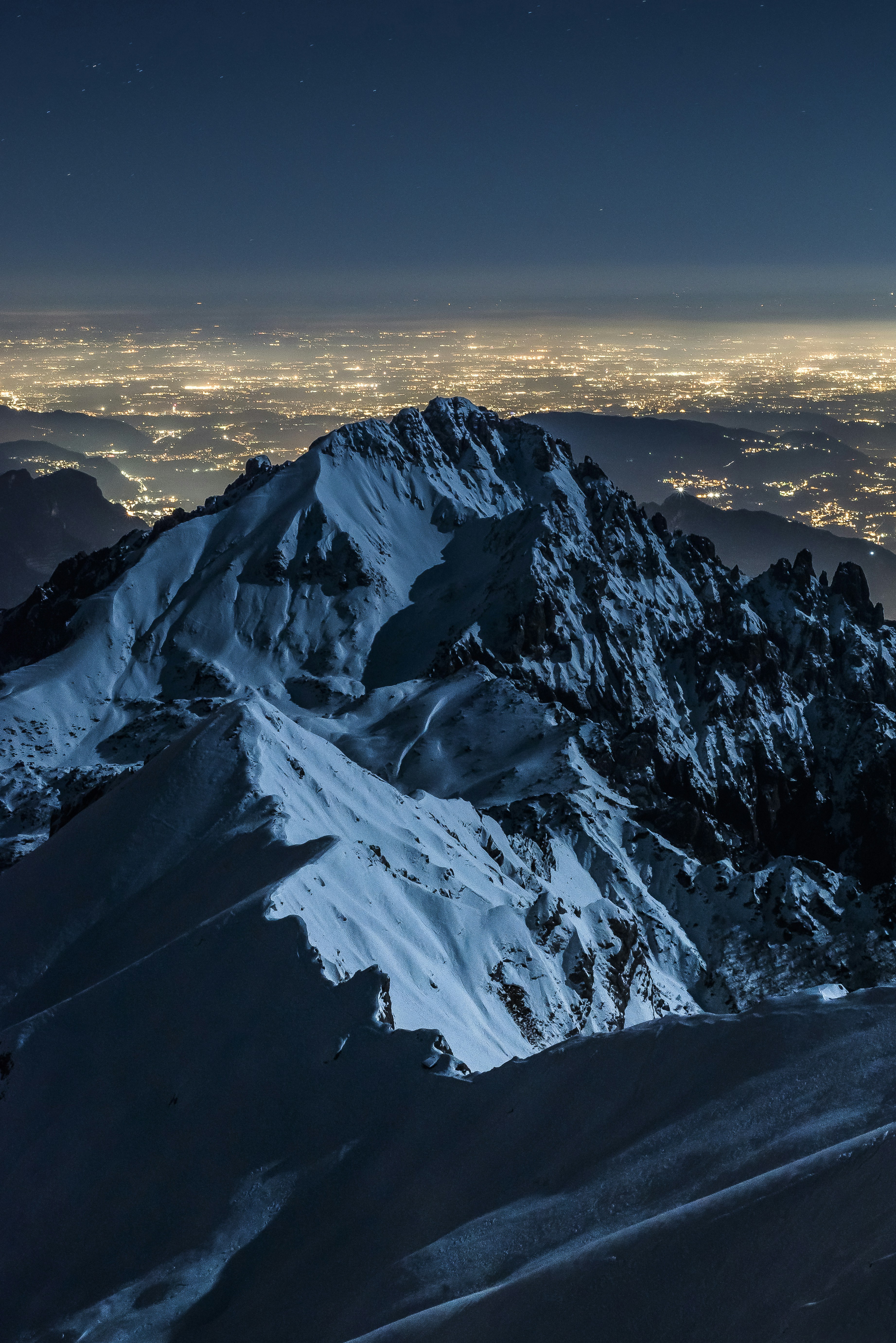 Snowy Mountains Night City View