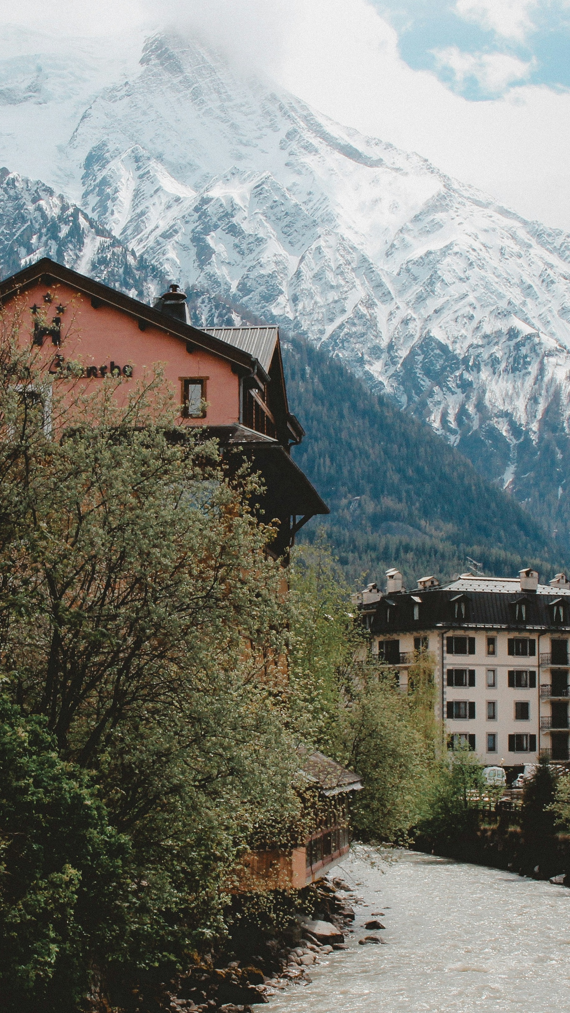 Alpine Mountain Town By River
