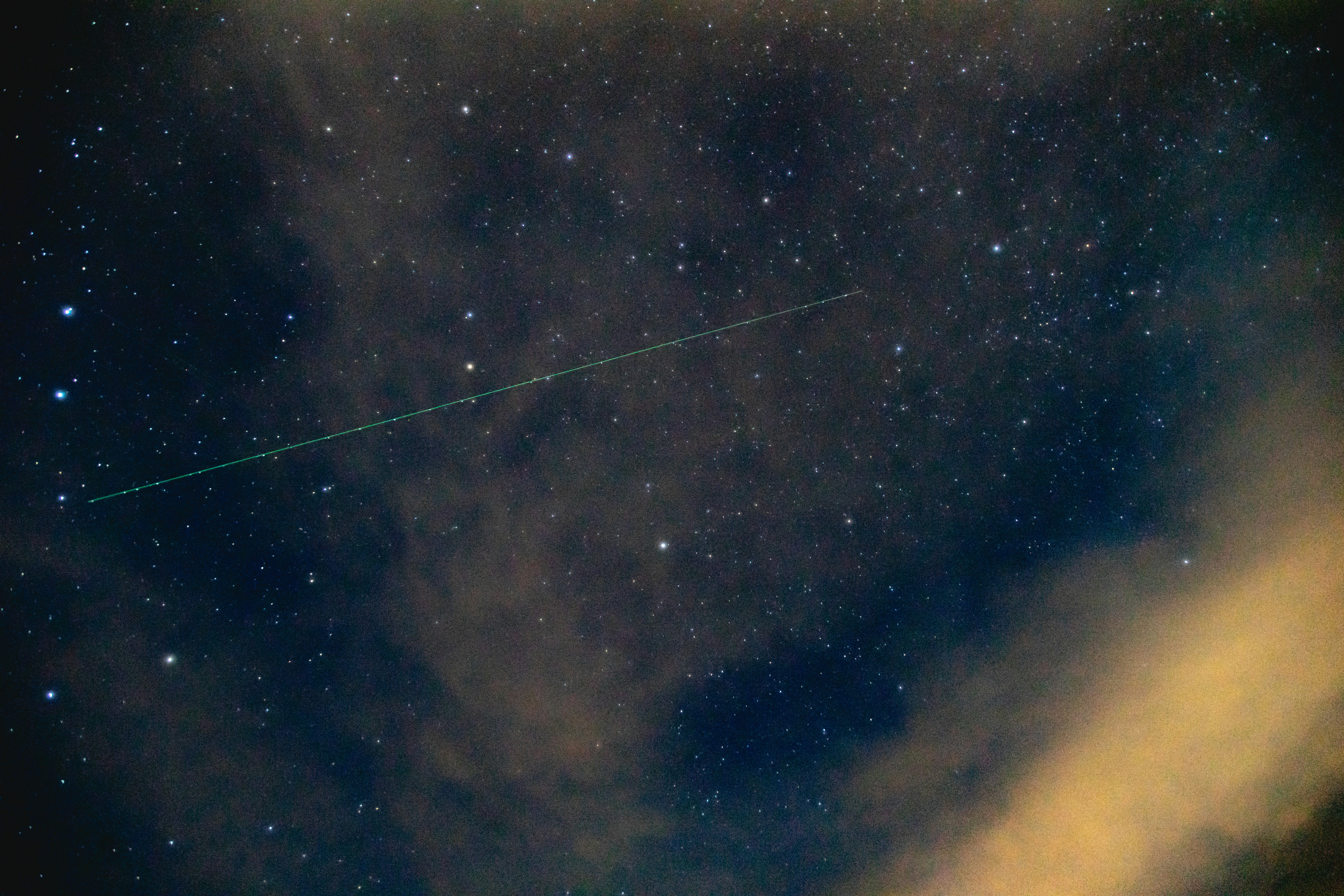 Starry Night Sky with Green Trail