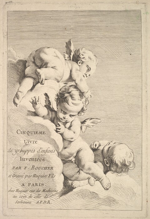 Etching of Three Putti on Clouds