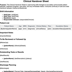 Clinical Handover Sheet