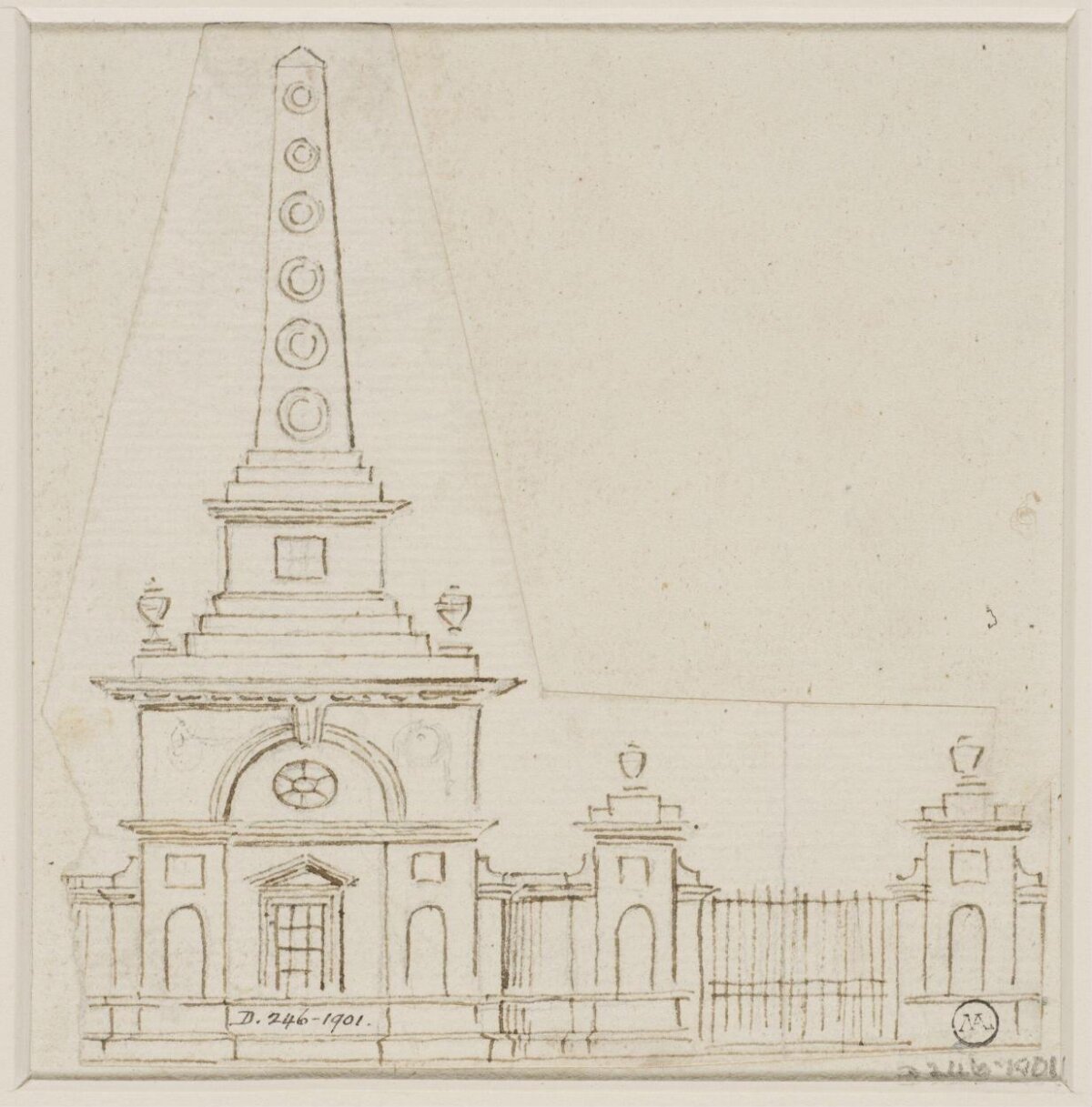 Architectural Sketch of Gateway with Obelisk