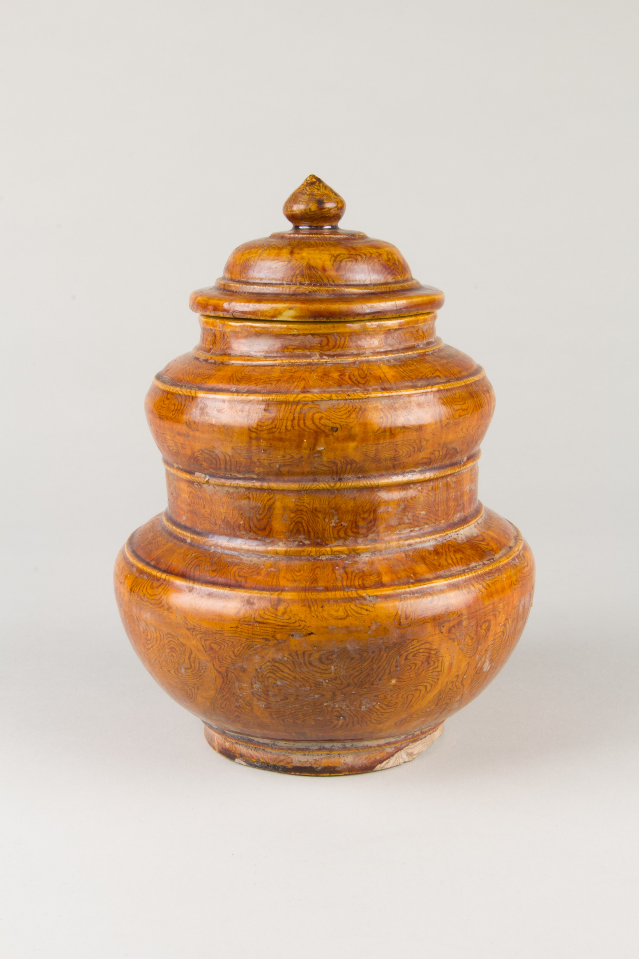 Wood-grain Glazed Lidded Pottery Jar