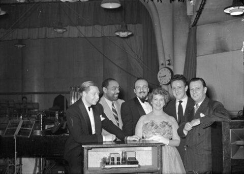 Group of Musicians in Vintage Recording Studio