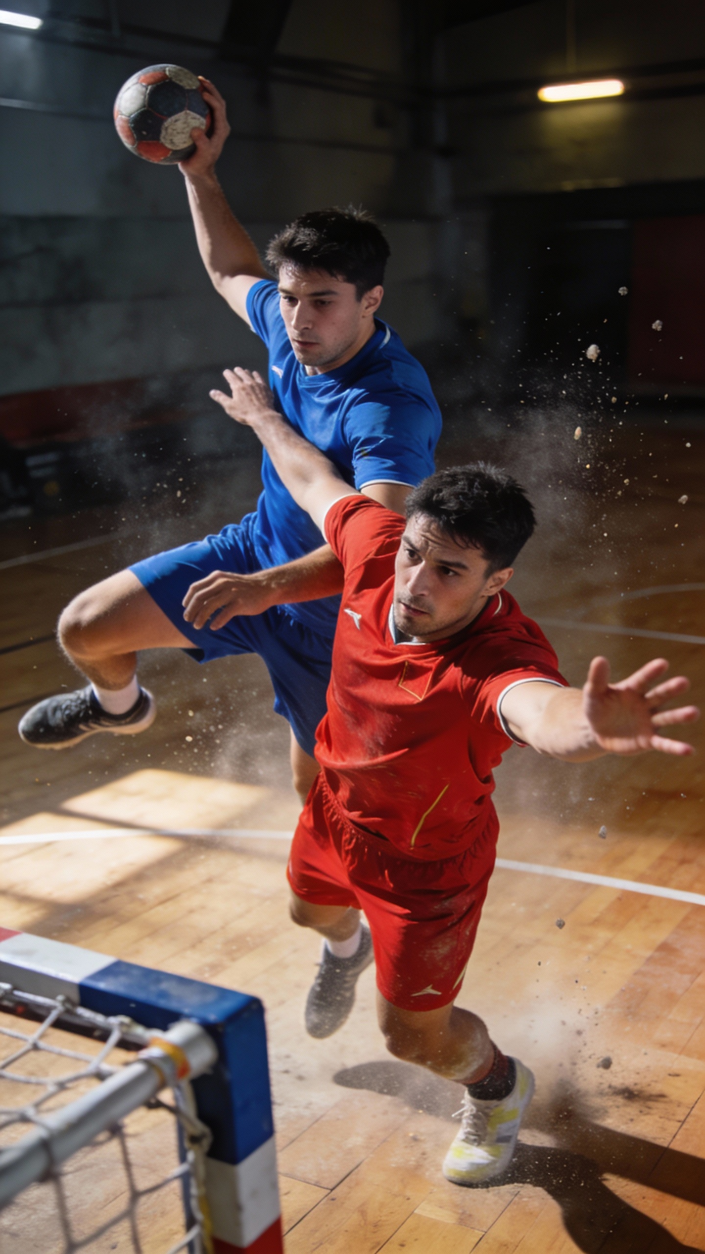 Two Players Competing in Indoor Handball