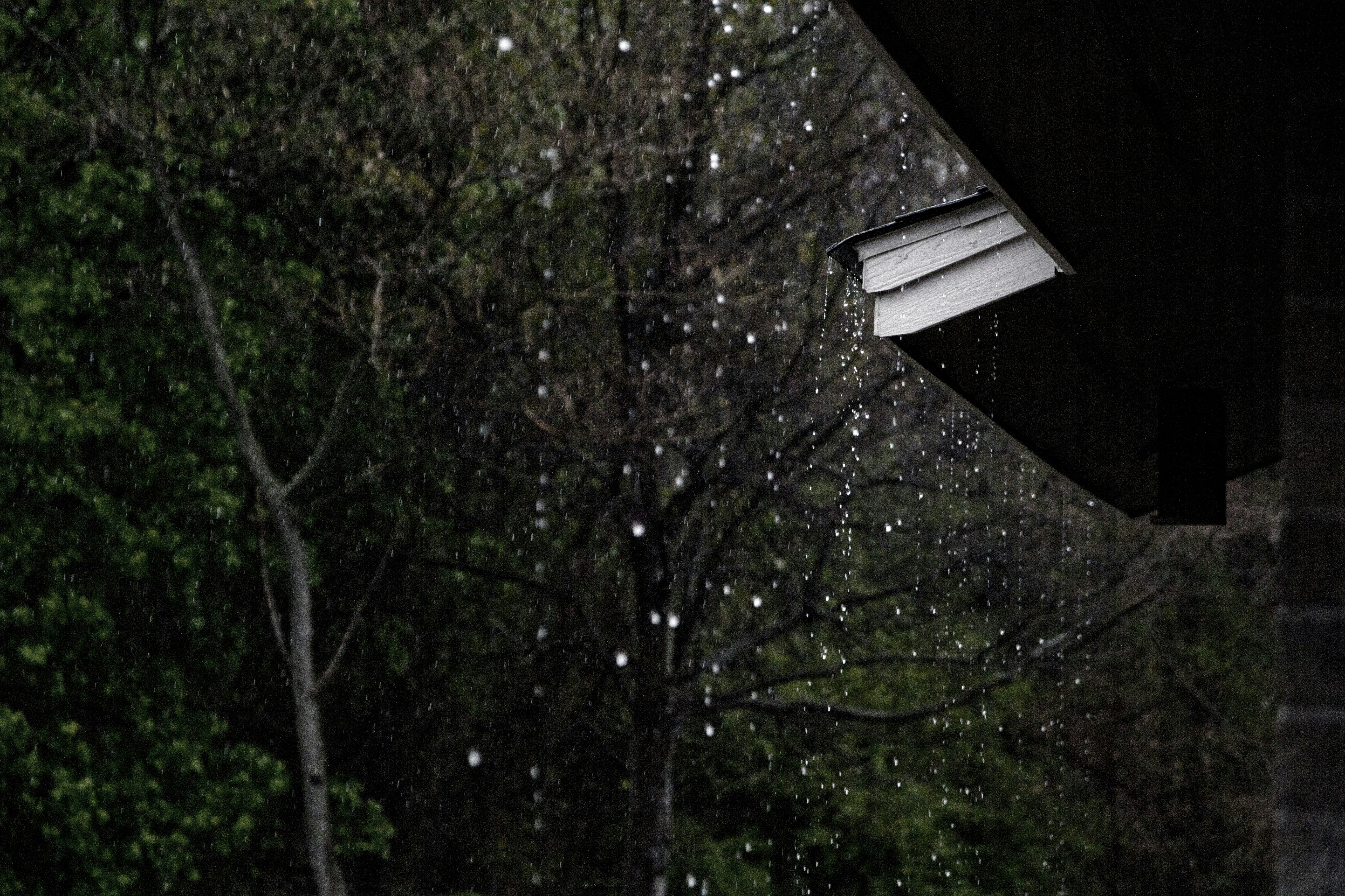 Rain Falling From Roof Eaves