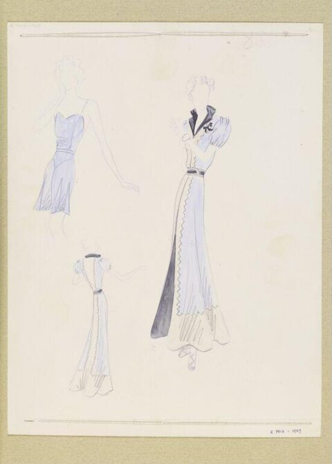 Three Vintage Dress Design Sketches