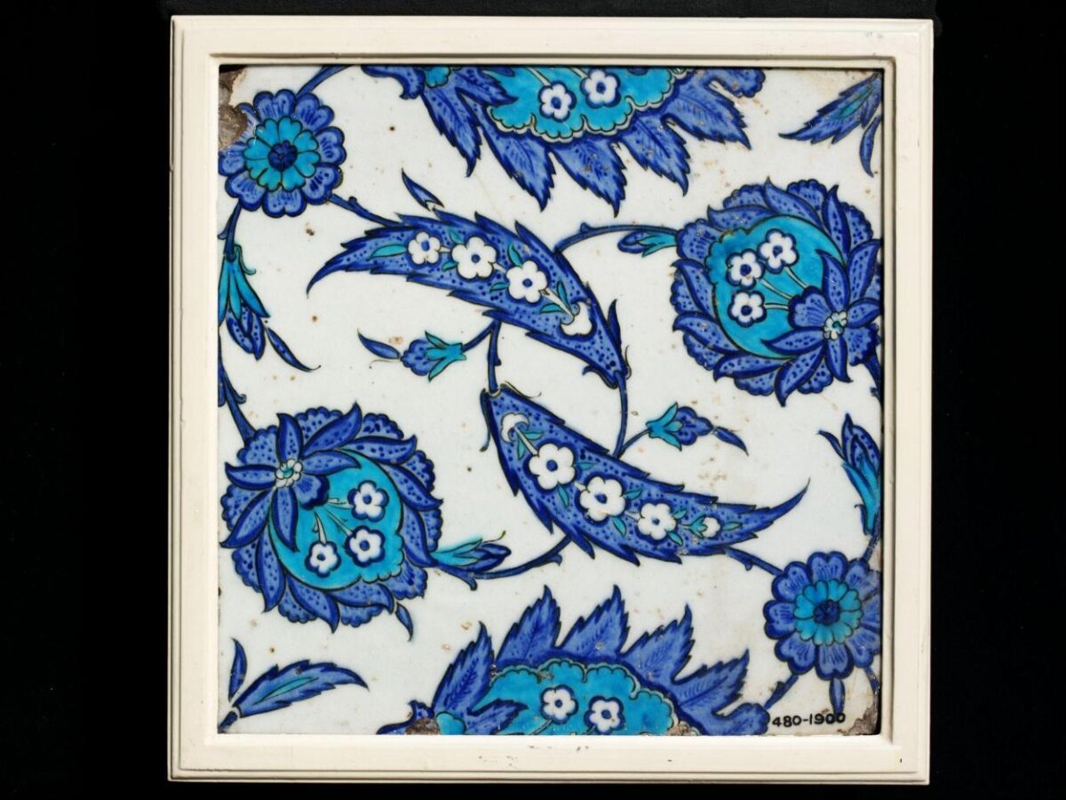 Blue and White Floral Ceramic Tile