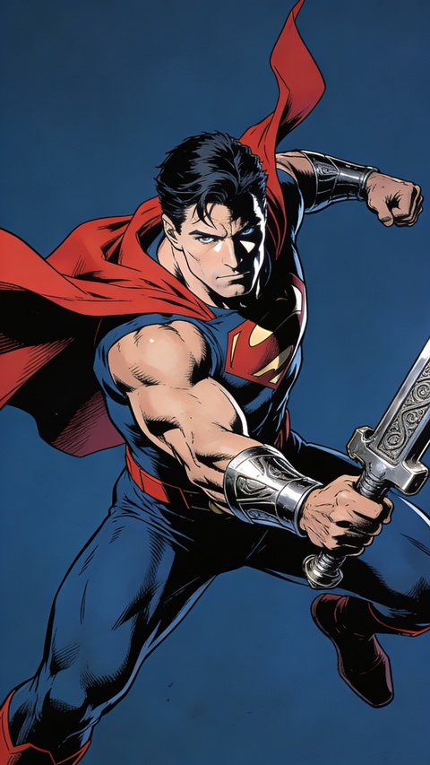 Superman Wielding an Engraved Sword