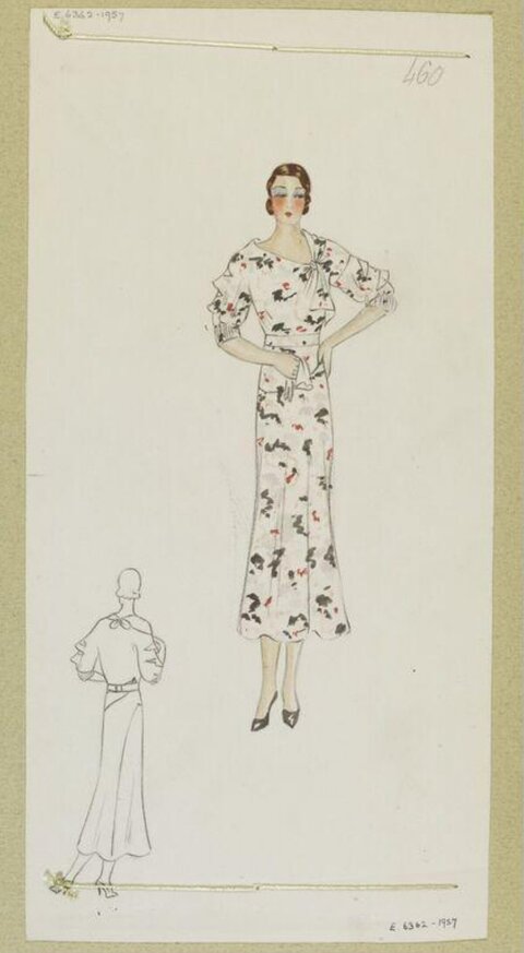 Vintage Floral Dress Fashion Sketch