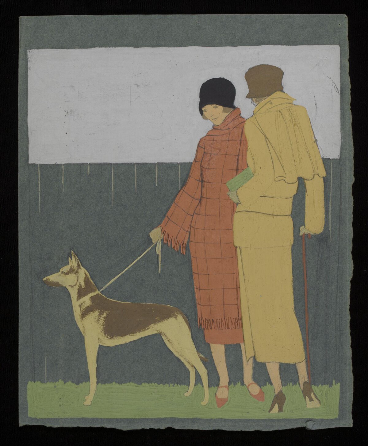 Two Women Walking a Dog