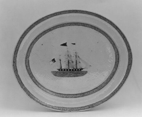 Oval Platter with Painted Sailing Ship