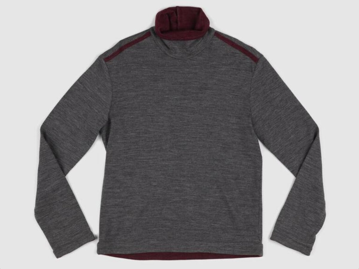 Grey Maroon Contrast Turtleneck Sweater