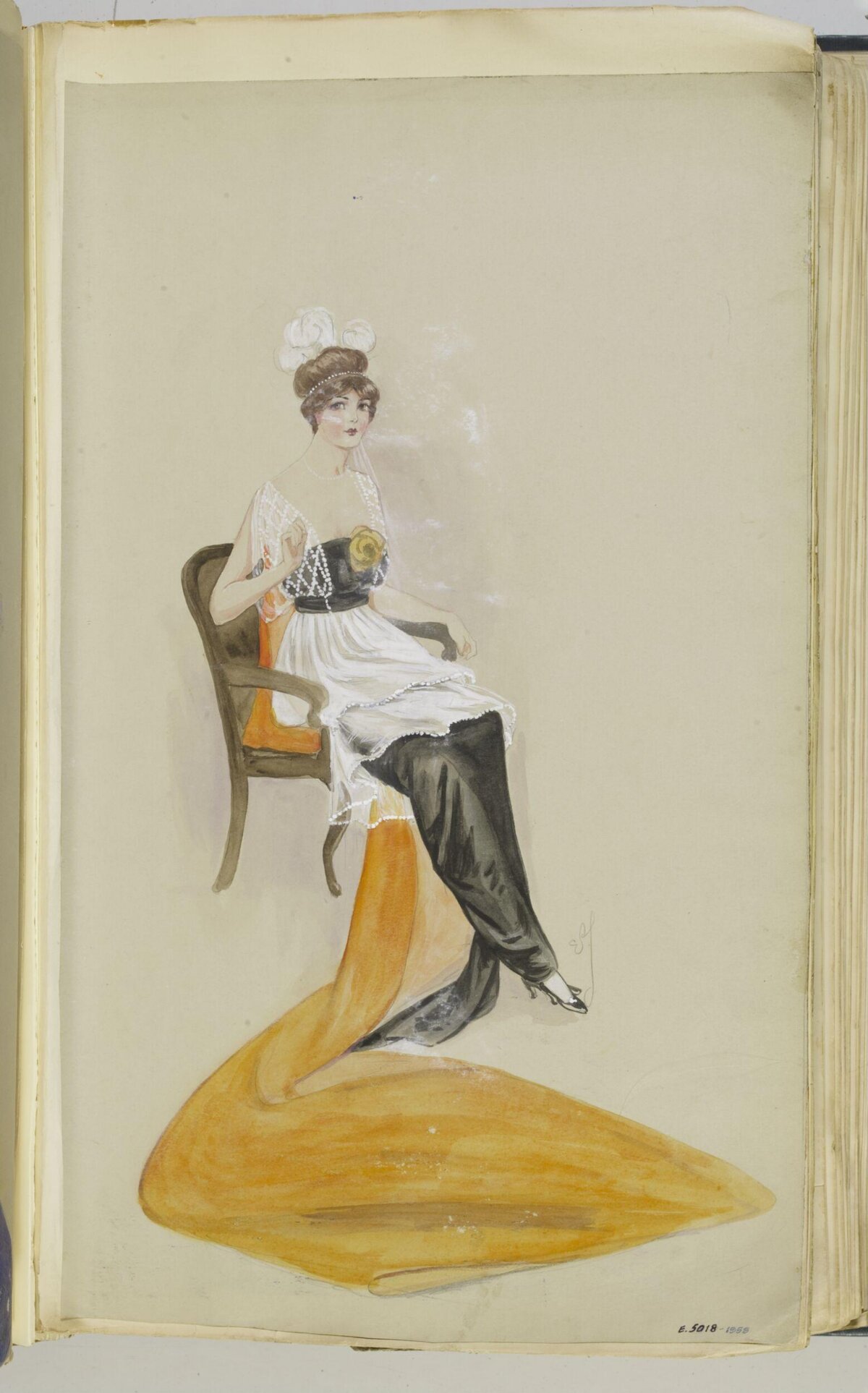 Watercolor Fashion Sketch of Seated Woman