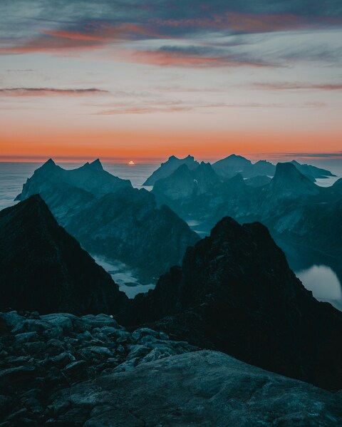 Layered Mountain Peaks at Twilight