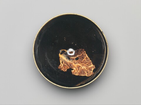 Black Glaze Leaf Pattern Porcelain Bowl