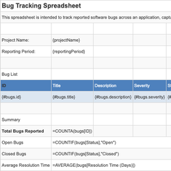Bug Tracking Spreadsheet