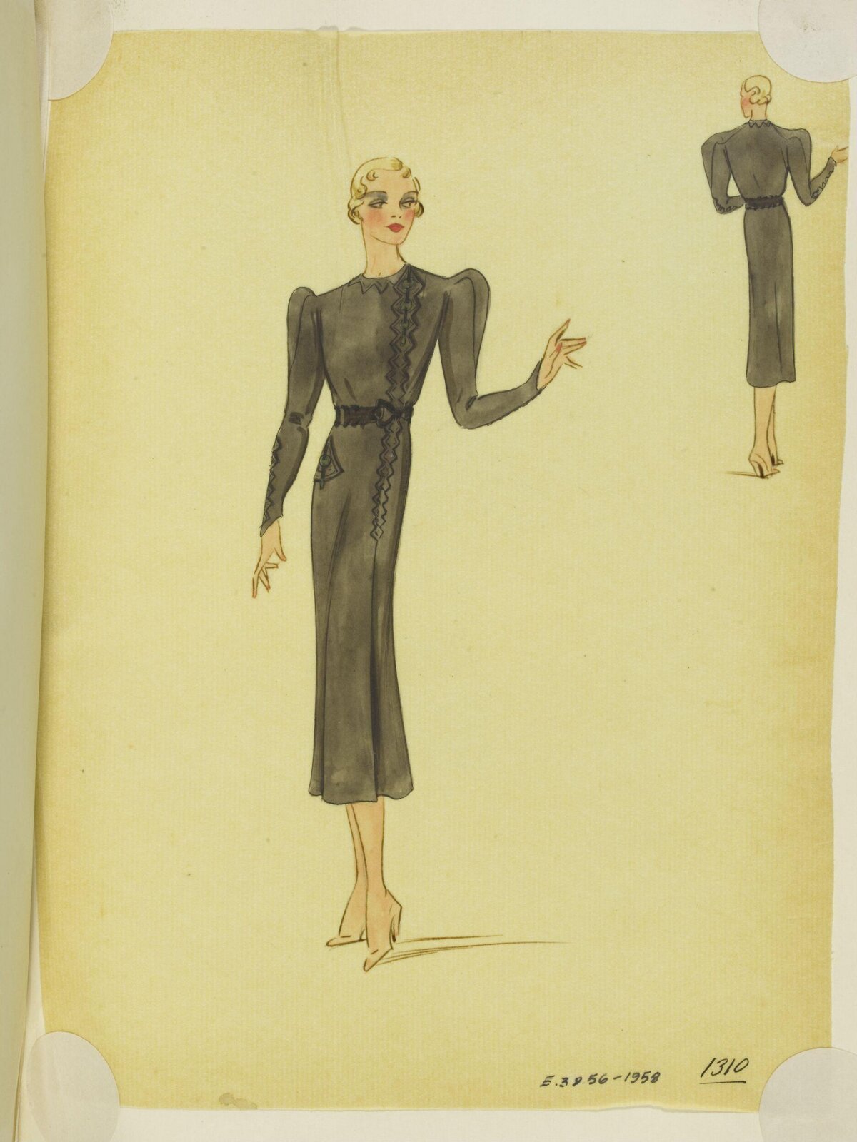 1930s Women's Dress Fashion Sketch