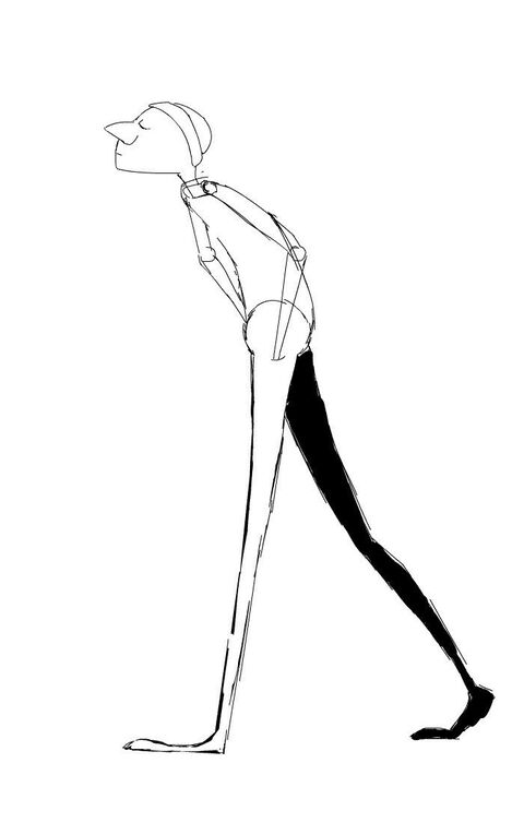 Sketch of a Lanky Leaning Walking Man
