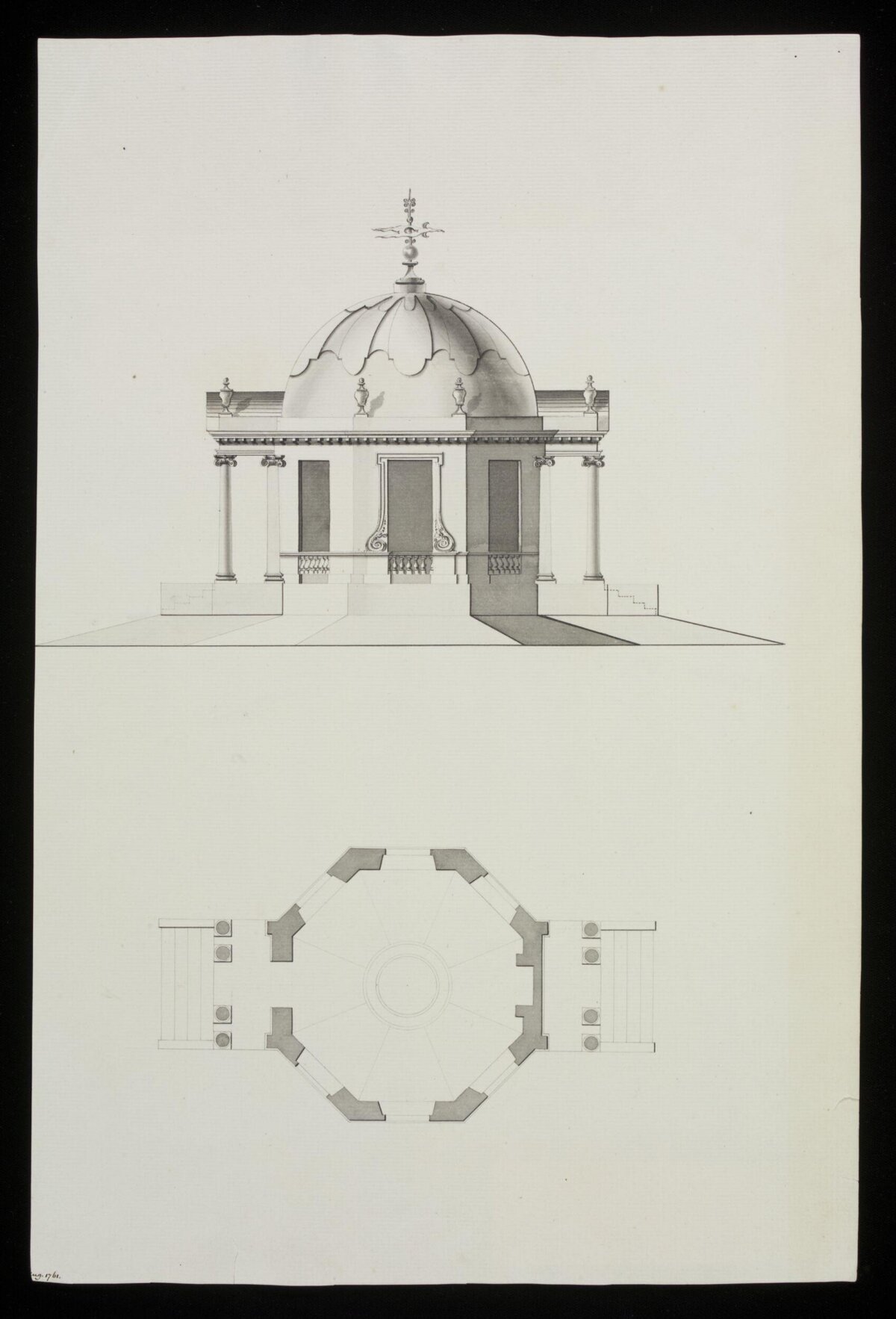 Octagonal Domed Building Architectural Drawing