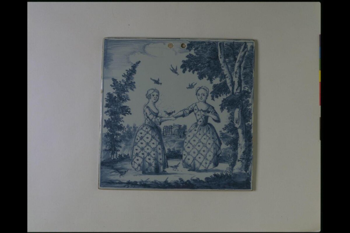 Blue and White Tile with Two Women