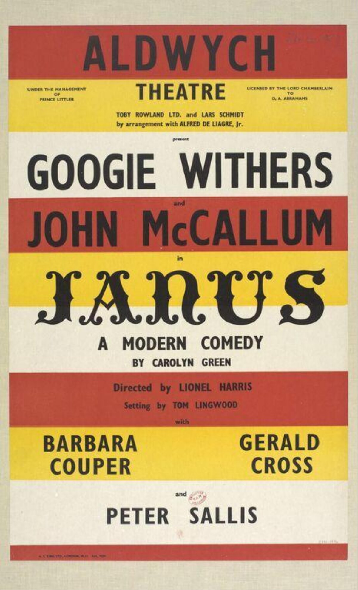 Vintage Aldwych Theatre Janus Play Poster