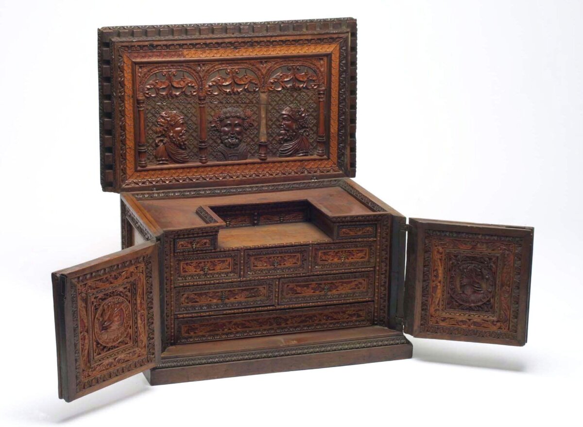 Open Carved Antique Wooden Cabinet
