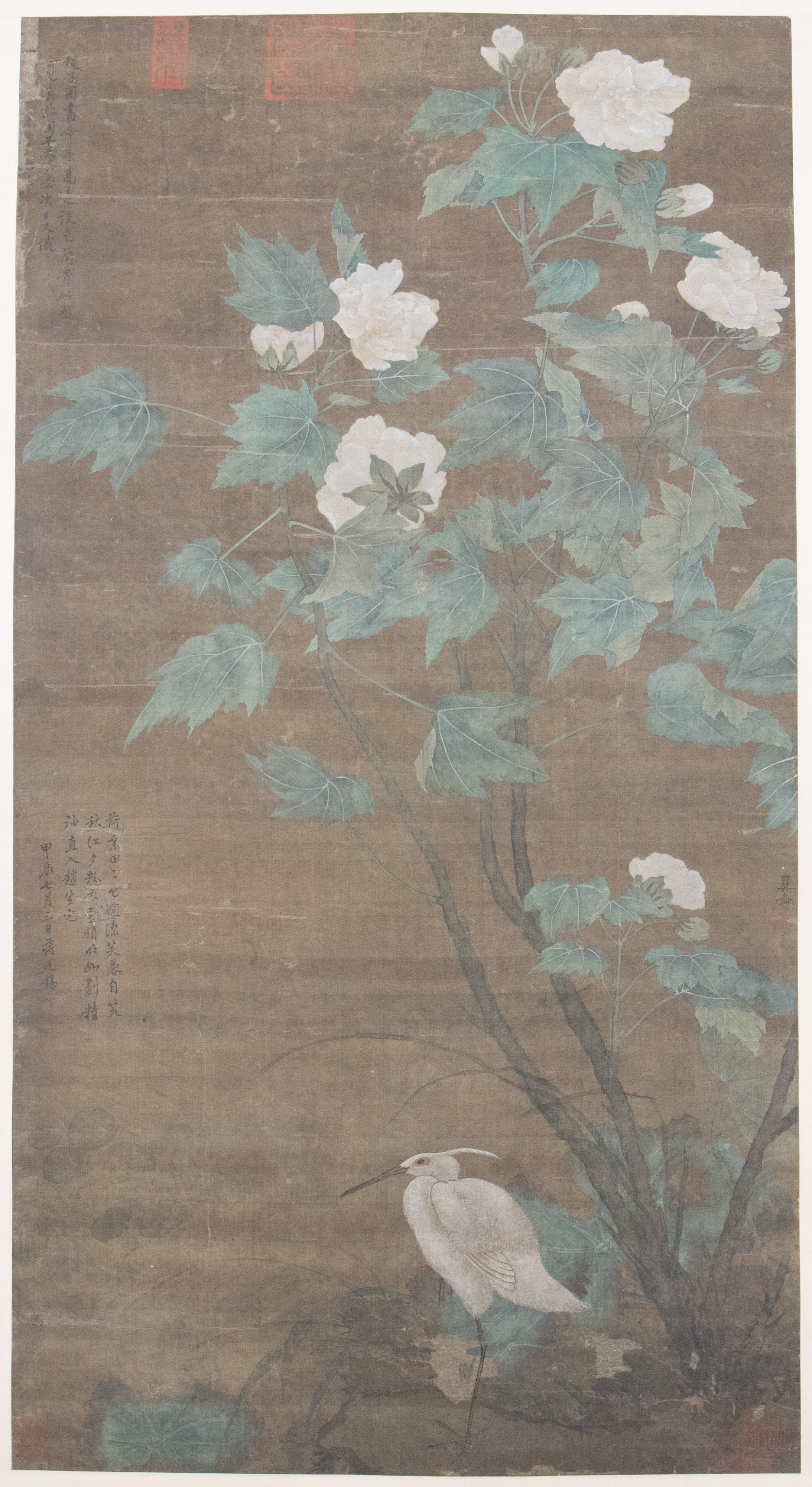 Ancient Chinese Painting of Hibiscus and Egret
