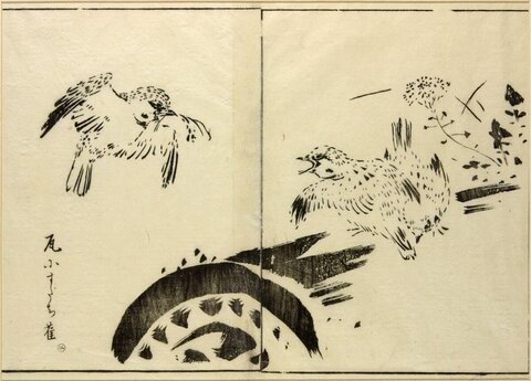 Three Sparrows Japanese Woodblock Print