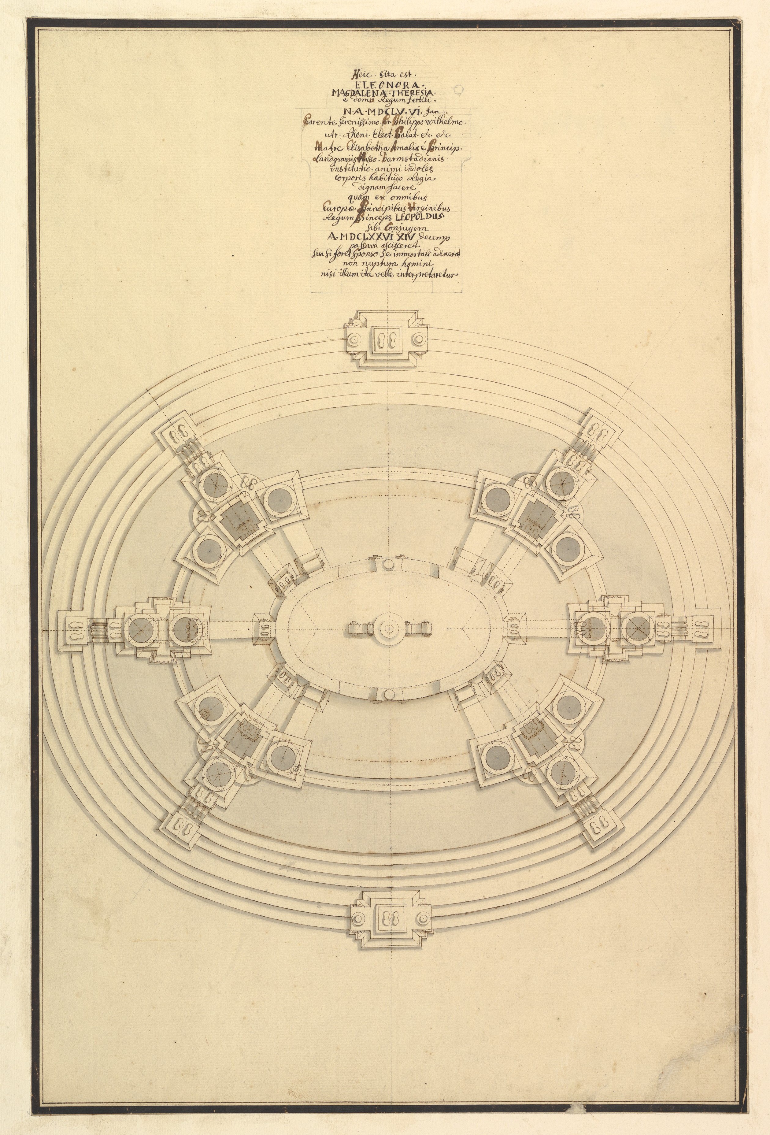 Antique Oval Architectural Floor Plan Drawing