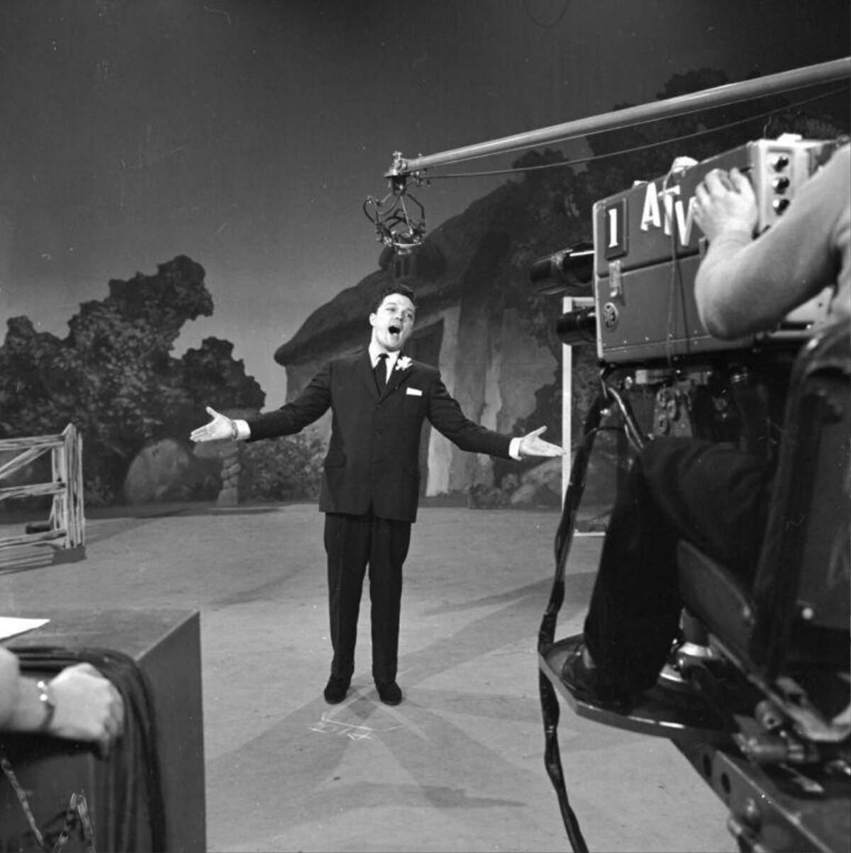 Male Singer on Early TV Studio Set